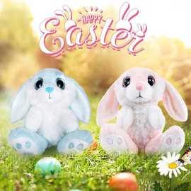 My OLi Cuddly Toys Easter Bunny Pack of 2 Plush Rabbit 18 cm Floppy Ears Sitting Stuffed Toy Rabbit Easter Gifts for Children Babies Boys Girls Pink & Blue Colour