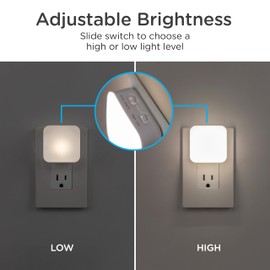 Lights by Night Dimmable LED Night Light, Plug-in, Dusk to Dawn Sensor, Adjustable, Compact, 4 Settings, Ambient Lighting, for Kids or Adults, Bedroom, Bathroom, Nursery, Hallway, 2 Pack, 82179