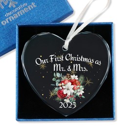 Innobeta Engagement Gifts for Couples Our First Christmas as Mr & Mrs Ornament 2025, Acrylic Newlywed Couple Gifts for Couples 2025, Bridal Shower Wedding Gift