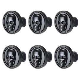 BAMI-LEE House Vintage Skull Knob, 6 pcs Single Hole Cabinets Pulls for Drawer, Wardrobes, Bookcases, Dresser, Closets (Black)