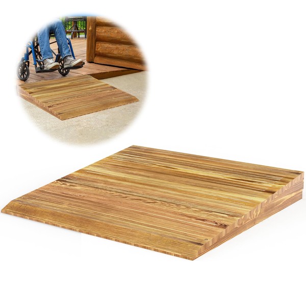 Wooden Threshold Ramp for Home Steps, 6" Rise Doorway Ramp