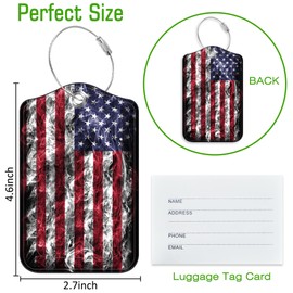 2 Pack Luggage Tags for Suitcases American Flag Leather Luggage Tag, Identifiers with Privacy Name ID Label and Metal Loop for Men Women Travel Bag Suitcase