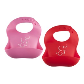 PAPU BABY Baberos de Silicón Suave. Pack de 2 Impermeables para Bebé, baby bibs. (Rojo/Rosa)