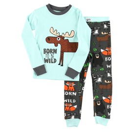 Lazy One Warm Long-Sleeved Kids' Pajamas for Girls and Boys, Funny Kids' Pajama Sets, Cozy, Comfy, Moose, Bear, Fox, Raccoon (Born to Be Wild, 6)