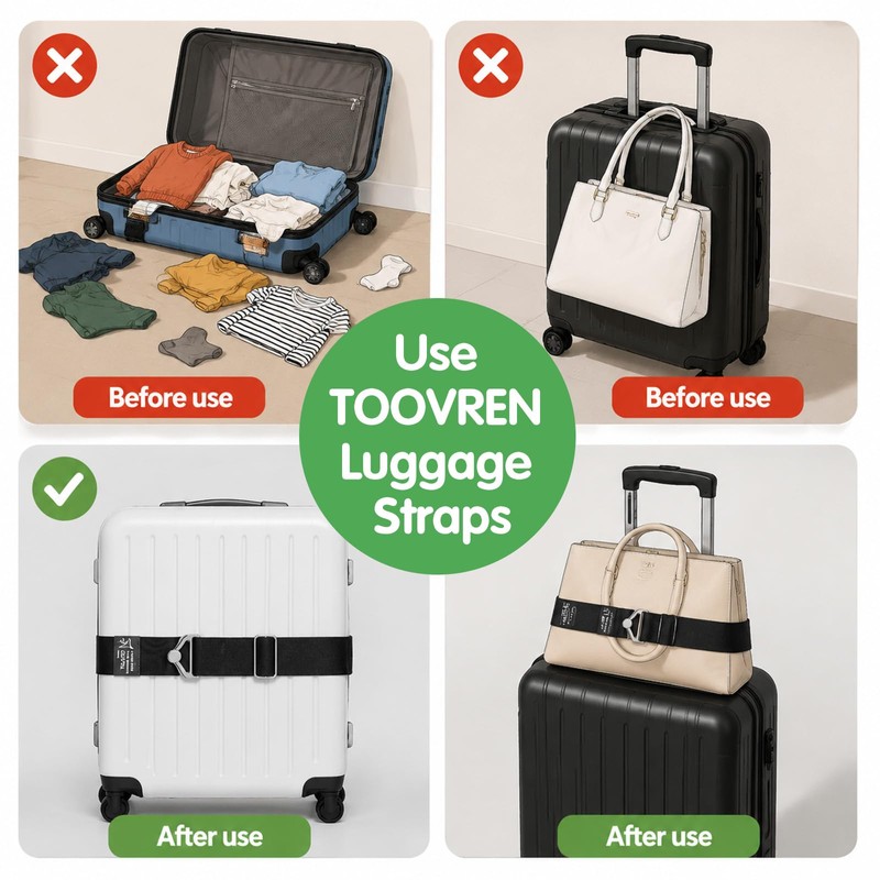 Sibba 2-in-1 Luggage Straps Travel Belt for Luggage Straps Over