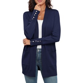 VIISHOW Women's Open Front Lightweight Navy Blue Cardigan Casual Long Sleeve Soft Knit Classic Cardigan Sweaters with Pockets,Navy Blue,2X-Large