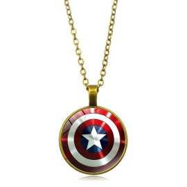 sterling silver Captain America Shield Round Pendent Necklace - Gold