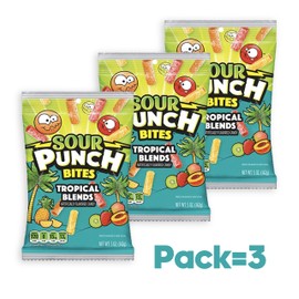 SOUR PUNCH Tropical Candy, 5 oz - Chewy, Mouthwatering Tropical-Flavored Sour Candy - Fat-Free, Low Sodium Treat for Kids & Adults - Perfect for Convenience Stores, Mini-Marts, Movie Nights & More!