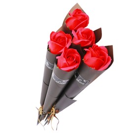 DHWEKU Pack of 5 Red Artificial Roses, Artificial Flannel Flowers, Artificial Flowers, Single Long Stemed Flowers, Realistic Decorative Flowers for Wedding, Home, Garden, Decoration