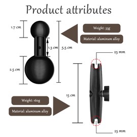 25 mm / 1 Zoll auf 17 mm Kugeladapter für RAM-Halterungen, B-Größe, Doppelsteckdosenarm, Garmin 17 mm schwenkbare Kugel-Montagemuster, GPS-Halterung (Doppelbuchsenarm: lang 15 cm)
