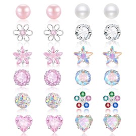 KWJEIULSOQ 12 Pairs Surgical Steel Stud Earrings for Women, Girls, Teenagers, Hypoallergenic Medical Stud Earrings for Children, Zirconia Steel Stud Earrings Set