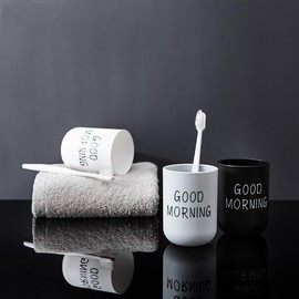 Toothbrush Cup 2Pcs, Bathroom Toothbrush Holder, Storage Cup 300ml, Drinking Cup, Reusable (Black + White)