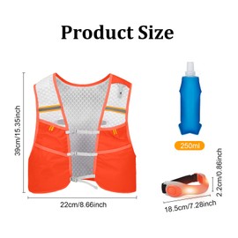 atnayo Running Vest with Water Bottles, Lightweight Running Backpack Mens Women, Glow in the Dark Running Hydration Vests Set with 250ml Soft Water Bag + Led Light-emitting Arm Band,Orange