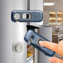 Fridge Locks with Self Adhesive, Refrigerator Latch for Kids, Toddlers and Children, Child & Baby Proofing Freezer Door Lock for, Cabinets and Drawers, Oven, Windows (Blue-2pack)