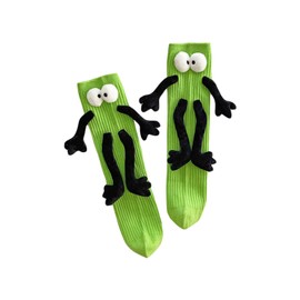 Jwqqwdza Funny Socks for Kids, Magnetic Holding Hands Feet Socks, Crazy Silly Tube Socks for Toddler Baby Girl Boy 3-13 Years (Light Green, 3 Years)