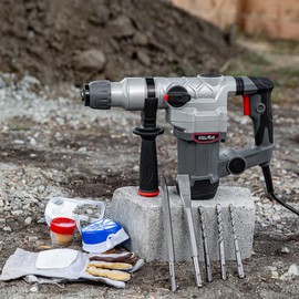 XtremepowerUS 1200W Electric Rotary Hammer SDS Plus Drill Swivel Adjustable Handle Drilling With Flat Chisels, Point Chisels and 3 Drill Bits Carrying Case