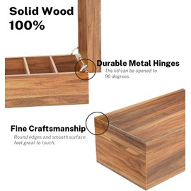 Neando 5x8 Index Card Organizer with Lid – Extra Large Acacia Wood Storage Box with 4 Compartments, 20 Blank Tabs, Holds 600 Cards – File Box for Recipes, Projects, School Notes & Office Organization