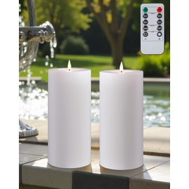 Gmnee 4"x12" Outdoor Candles with Timer Waterproof, 2-Pack 4" Diameter Flickering Flameless Candles with Remote, Extra Large Pillar Battery Operated LED Candles for Patio Porch, and Lanterns Decor