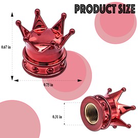 MEAJOO 4PCS Crown Tire Valve Stem Caps, with O Rubber Ring, Tire Air Valve Cap Plastic with Brass Core, Universal Cars, SUV, Trucks, Bikes, Motorcycles, Bicycles (Red)