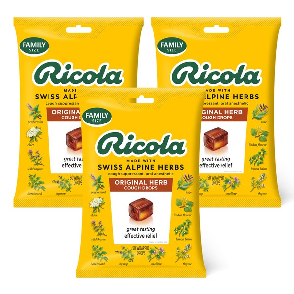Ricola Original Herbal Cough Suppressant Throat Drops, 50ct Bag (Pack of 3)