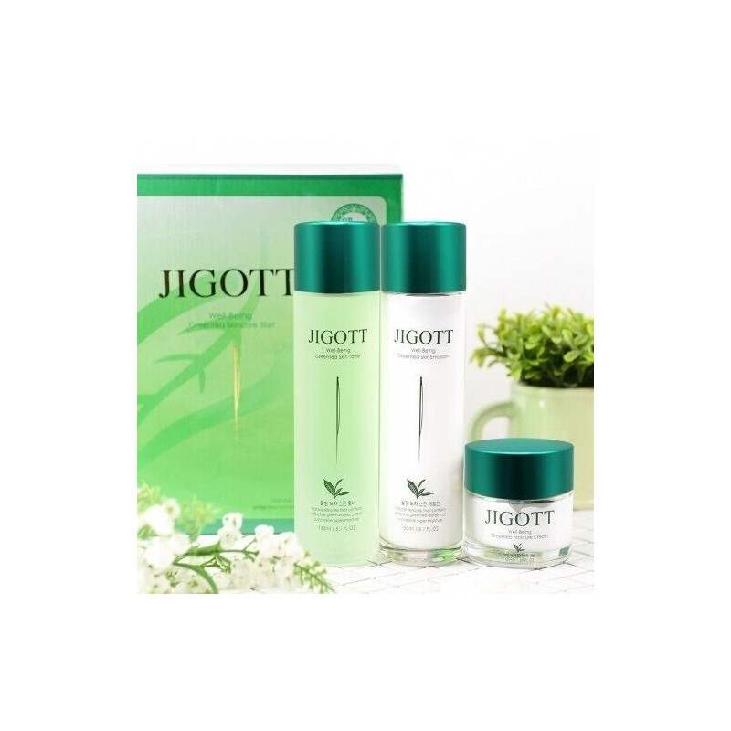 Jigott Well-Being Green Tea Skincare 3 Set - Toner, Emulsion,