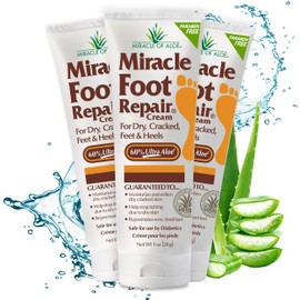 Miracle Foot Repair Cream, (1 oz / 3 Pack) Repairs Dry Cracked Heels and Feet, 60% Pure UltraAloe Moisturizes, Softens, and Repairs