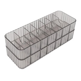 Data Cable Storage Box, Multiple Compartments, Desk Cable Storage Box, Transparent, Stackable, Remote Control Cable, Charger Organiser, Office, Set of 2