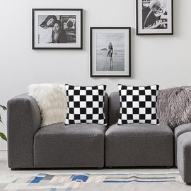 Nezweld Checkered Black and White Pillow Cover 16x16 Set of 2,Plaid Throw Pillow Covers Farmhouse Outdoor Pillow Cushion Case for Couch Living Room Bedroom Bed Sofa Modern Home Decor