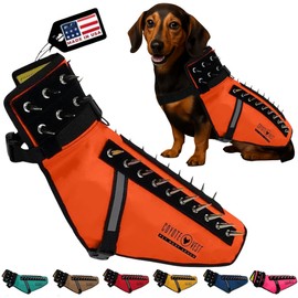 CoyoteVest Dog Harness Protection Vest, Reflective Dog Accessories with Spikes to Shield Your Pet from Raptor and Animal Attacks, Proudly Made in America (Small, Fluorescent Orange)