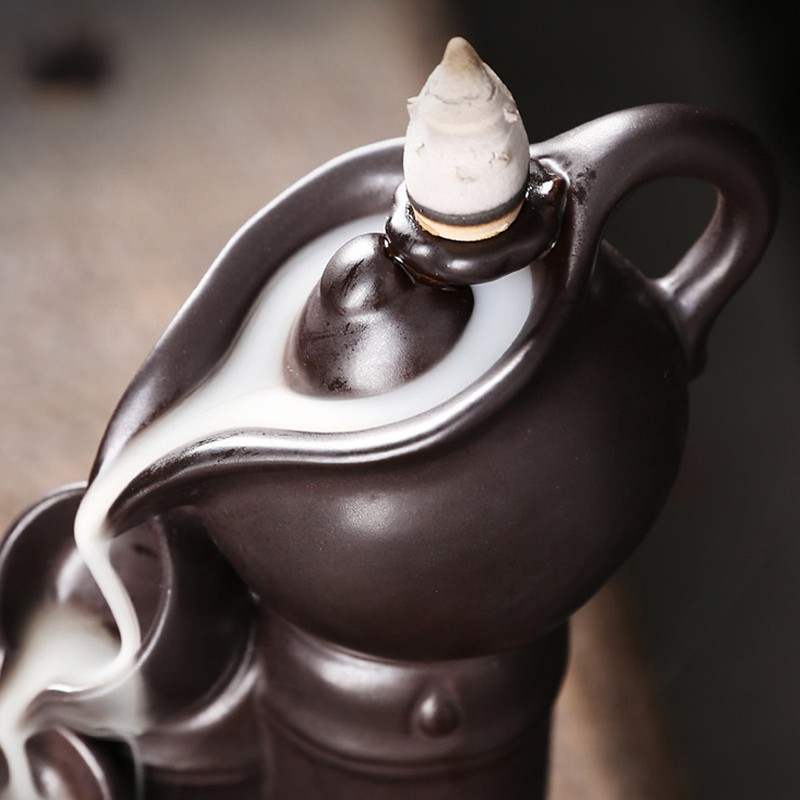 Waterfall Incense Burner Teapot Design Serene Ambience Relieve Anxiety Aid