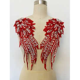 Zbroh Handmade 18 Colour Sew on Rhinestones Pearl Lace Applique Handsewing Beads Trim Patches for Dress Clothes Accessory (Red)