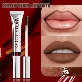 Lip Liner Stain - Peel off Lip Liner - Long Lasting Matte Brown Lip Tatto with Rich And Anti-Smudge Formula - Liner Stain Precise Application LipLiner With Silky Texture for All Skin Types