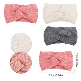 GHPKOTW Women's Headband, Girls' Headband, Pack of 3 Headbands, Women's Winter Knitted Women Headbands, Wide Ear Warmers, Crochet, Elastic Hair Accessories (Beige + Grey + Pink)
