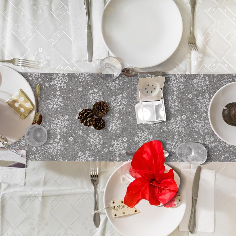 Baluue Merry Christmas Table Runner Cloth Linen Xmas Tablecloth Decor