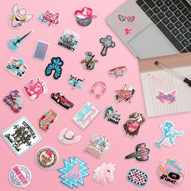 Western Cowgirl Iron-On Patches, 36 Pieces, Pink & Blue, Embroidered Appliques for Clothes Jeans Jackets Hats Backpacks