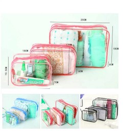LORJE 3pcs Portable Toiletry Bag,Travel Makeup Cosmetic Bag, Transparent Waterproof Travel Cosmetic Bag Kit,Makeup Bags for Vacation,Swimming,Bathroom(Rose red)