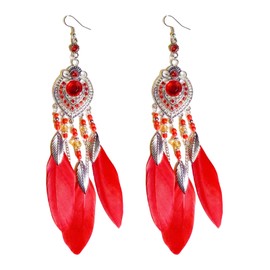 Bohemian Feather Dangling Earrings for Women Vintage Boho Zirconia Inlay Long Tassel Dangle Colour Bead Drop Pendant Earring Summer Vacation Jewelry Gifts
