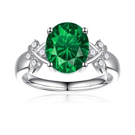 Bonlavie 925 Sterling Silver Ring for Women, Solitaire Oval Cut Cubic Zirconia/Green Emerald/Blue Sapphire ring, Rhodium Plated Bridal Engagement Wedding Band, Size L 1/2