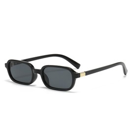 JUDOO Retro Rectangle Sunglasses for Women Men Narrow Vintage 90s Square Sunnies Rectangular Sunglasses Slim Cute Glasses (Black Frame/Grey Lens)