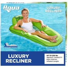 Aqua LEISURE Luxury Water Lounge, X-Large, Inflatable Pool Float with Headrest, Backrest and Footrest, Lime Floral Trip Print, (L x W): 63 x 36