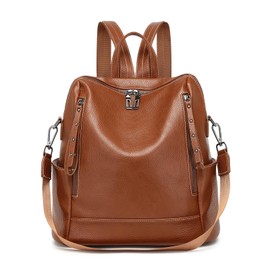 Miss Lulu Women's PU Anti-Theft Backpack, Large Capacity Fashion School Bag with Multiple Pockets, Convertible Shoulder Bag for Work, Travel, and Daily Use