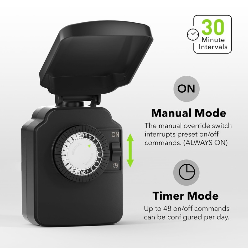 BN-LINK 24-Hour Mechanical Outdoor Light Timer, Waterproof, Heavy Duty, 15A