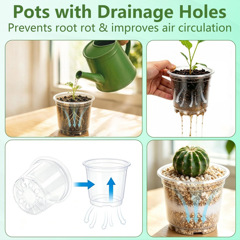 Clear Nursery Pots with Drainage 3.5 Inch: 100 Pack See