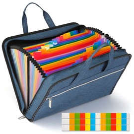 MRLUK Accordian File Organizer with Handle,26 Pockets Expanding File Folder, Portable Cloth Document Organizer Accordion File Keeper for Letter Size / A4 File, for Office, School-(Teal)