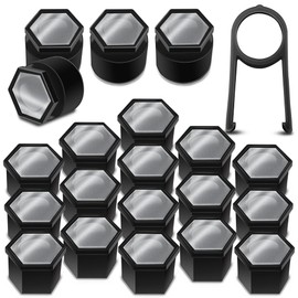 Biomar Labs Universal 17mm Silver Black Gloss NB 6 Wheel Nut Covers With Locking Bolt Caps