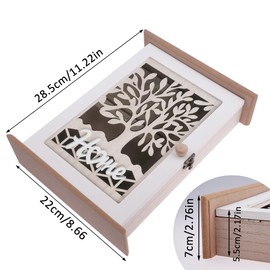 burkfeeg Key Cabinet Wooden Key Cabinet Vintage 6 Key Hooks Key Box with White Pattern Key Cabinet Wall Organiser L for Entrance, Hallway, Office Key Holder Key Rack