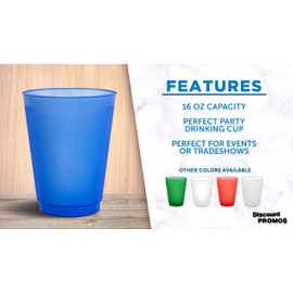 DISCOUNT PROMOS Frosted Plastic Stadium Cups, 10 pack, 16 oz. Shatterproof Flexible Reusable Party Cups, Blue