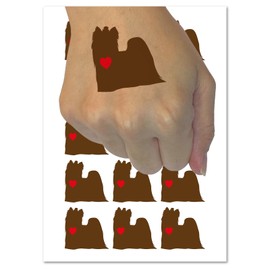 Yorkie Yorkshire Terrier Dog with Heart Temporary Tattoo Water Resistant Fake Body Art Set Collection - 15 2" Tattoos (1 Sheet)