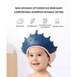 TIKA Kid Adjustable Shower Cap - Bath Shampoo Visor Hat, Hair Shield, Water Protector - Blue