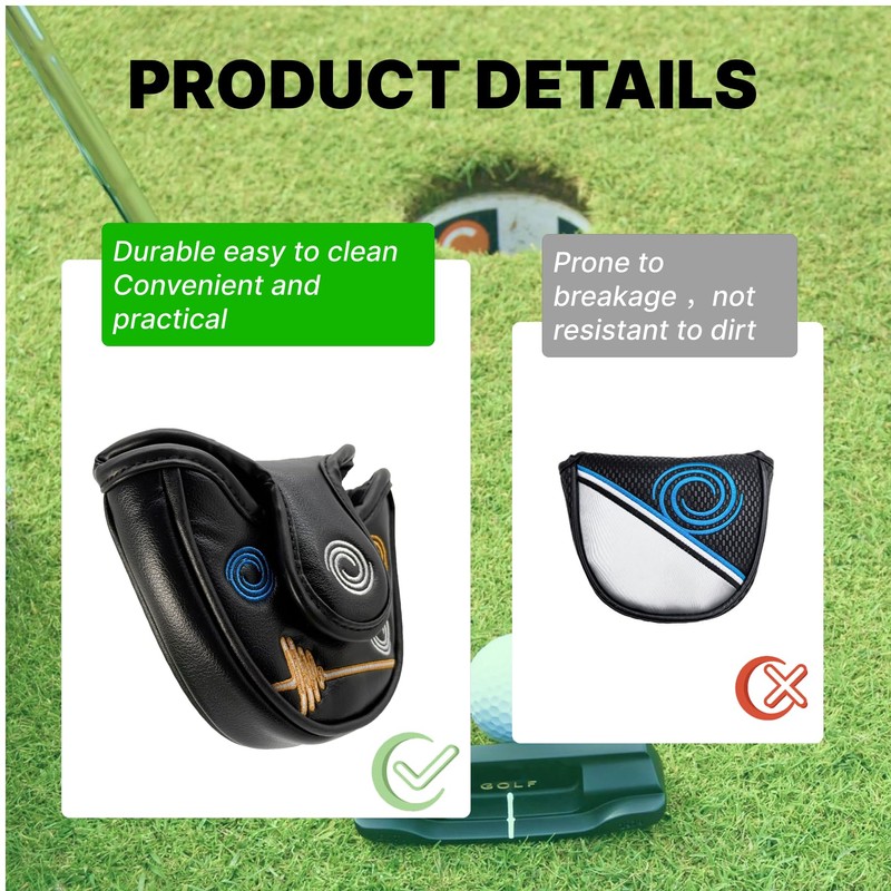 Mallet Putter Head Cover, Magnetic Closure, Black PU Leather, Odyssey